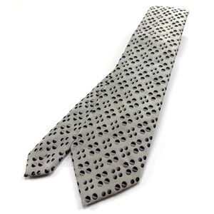 VINTAGE GENE MEYER Silk Tie 3.5"W 59"L SILVER BASE Black Gray Spot Pattern #1603